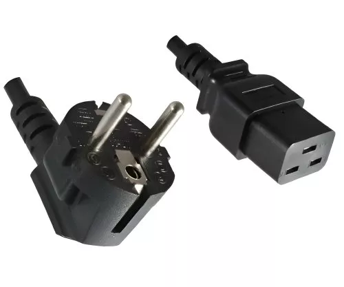 Netzkabel CEE 7/7 90° auf C19, 1,5mm², VDE, schwarz, Länge 3,00m